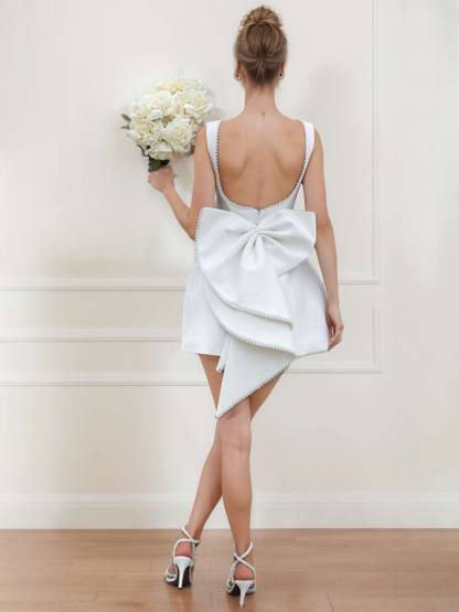 Sleeveless Mini A-Line Princess Cocktail Dress with Bowknot and Boat Neck