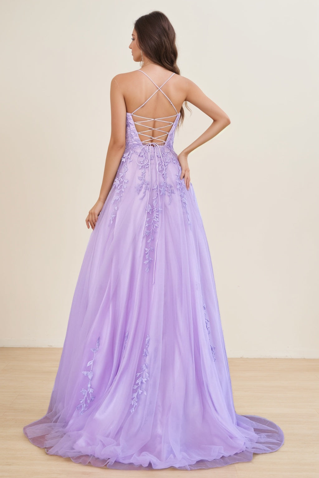 Spaghetti Strap Sleeveless A-Line Floor-Length Prom Dress with Appliques