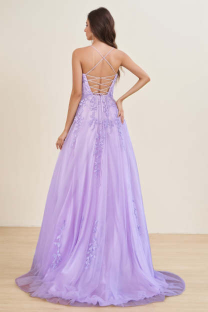 Spaghetti Strap Sleeveless A-Line Floor-Length Prom Dress with Appliques