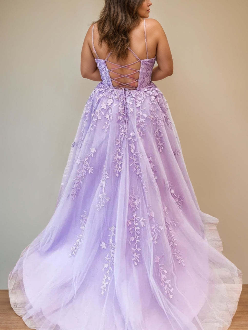 Spaghetti Strap Sleeveless A-Line Floor-Length Prom Dress with Appliques