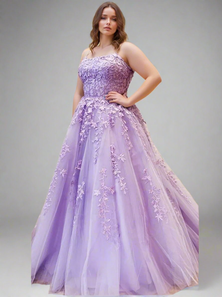 Spaghetti Strap Sleeveless A-Line Floor-Length Prom Dress with Appliques