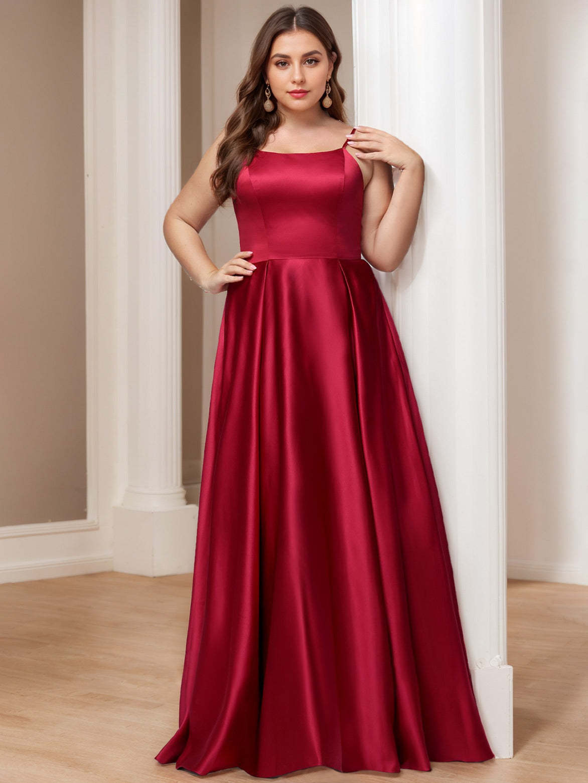 Plus Size Satin Prom Dress with Square Neck and A-Line Princess Silhouette