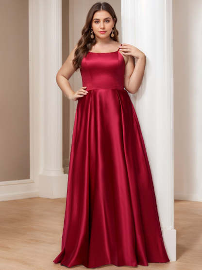 Plus Size Satin Prom Dress with Square Neck and A-Line Princess Silhouette