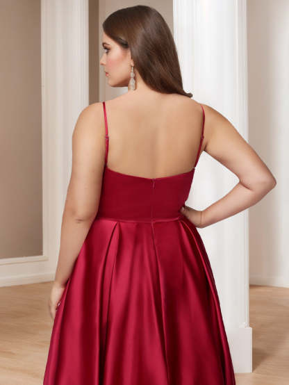 Plus Size Satin Prom Dress with Square Neck and A-Line Princess Silhouette