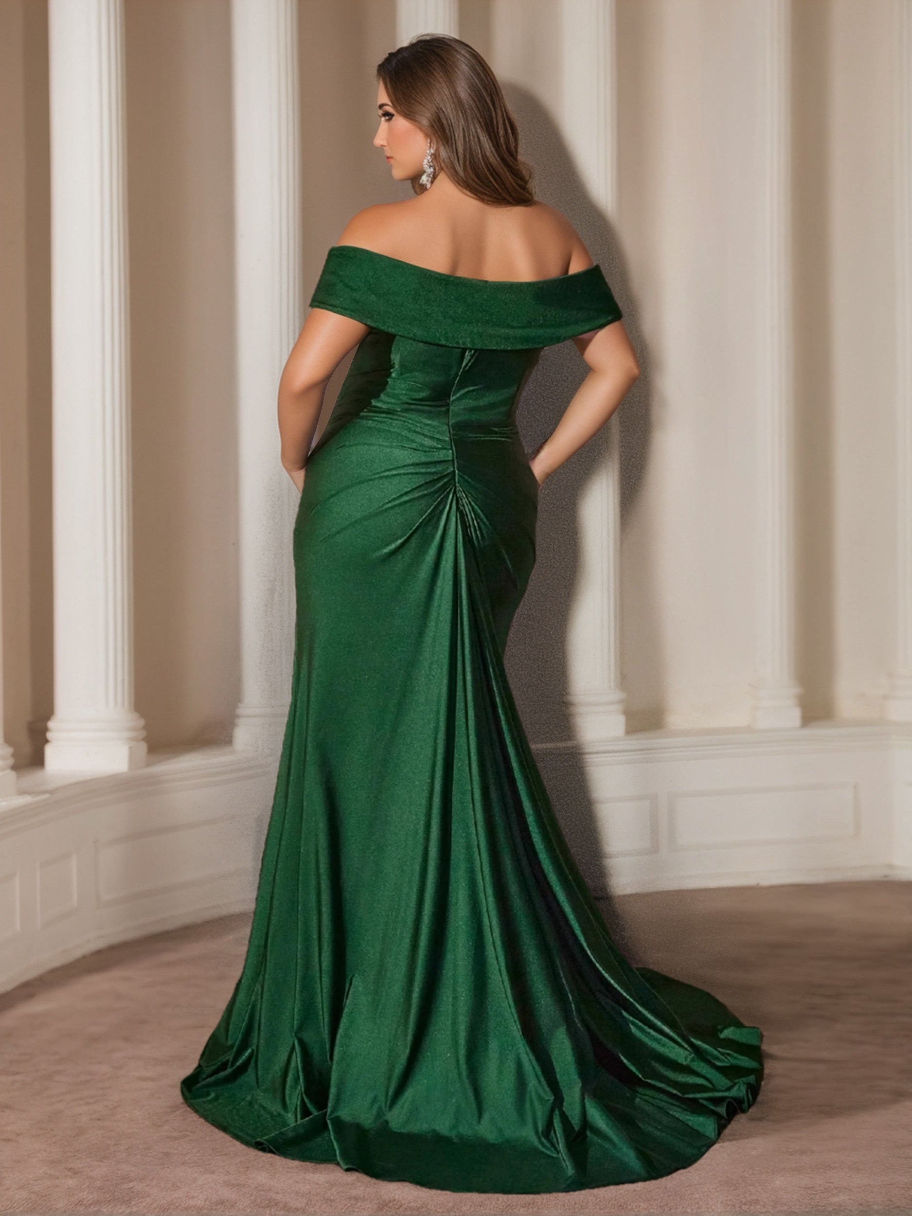 Off-the-Shoulder Ruffled Plus Size Prom Dress with Floor-Length Sheath/Column Design