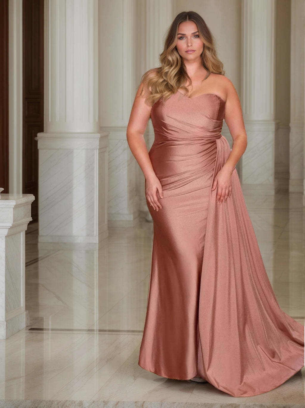 Plus Size Prom Dress with Ruffles: One-Shoulder Sleeveless Mermaid Gown & Watteau Train