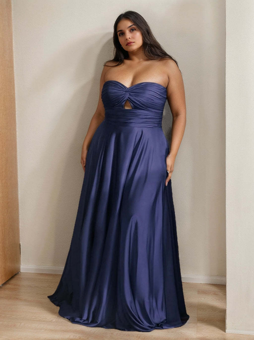 Plus Size Strapless Princess A-Line Floor-Length Prom Dress With Ruffles
