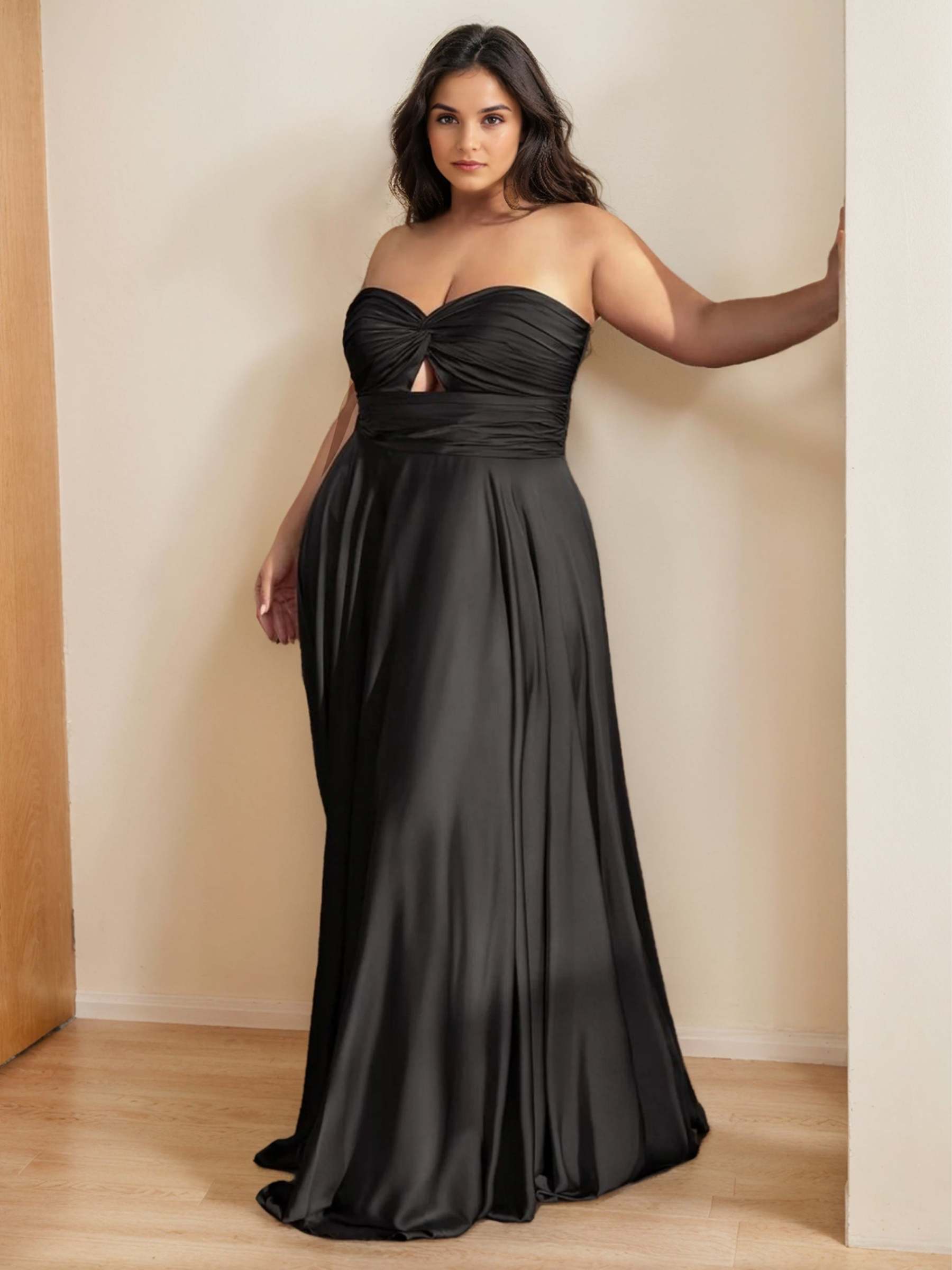 Plus Size Strapless Princess A-Line Floor-Length Prom Dress With Ruffles