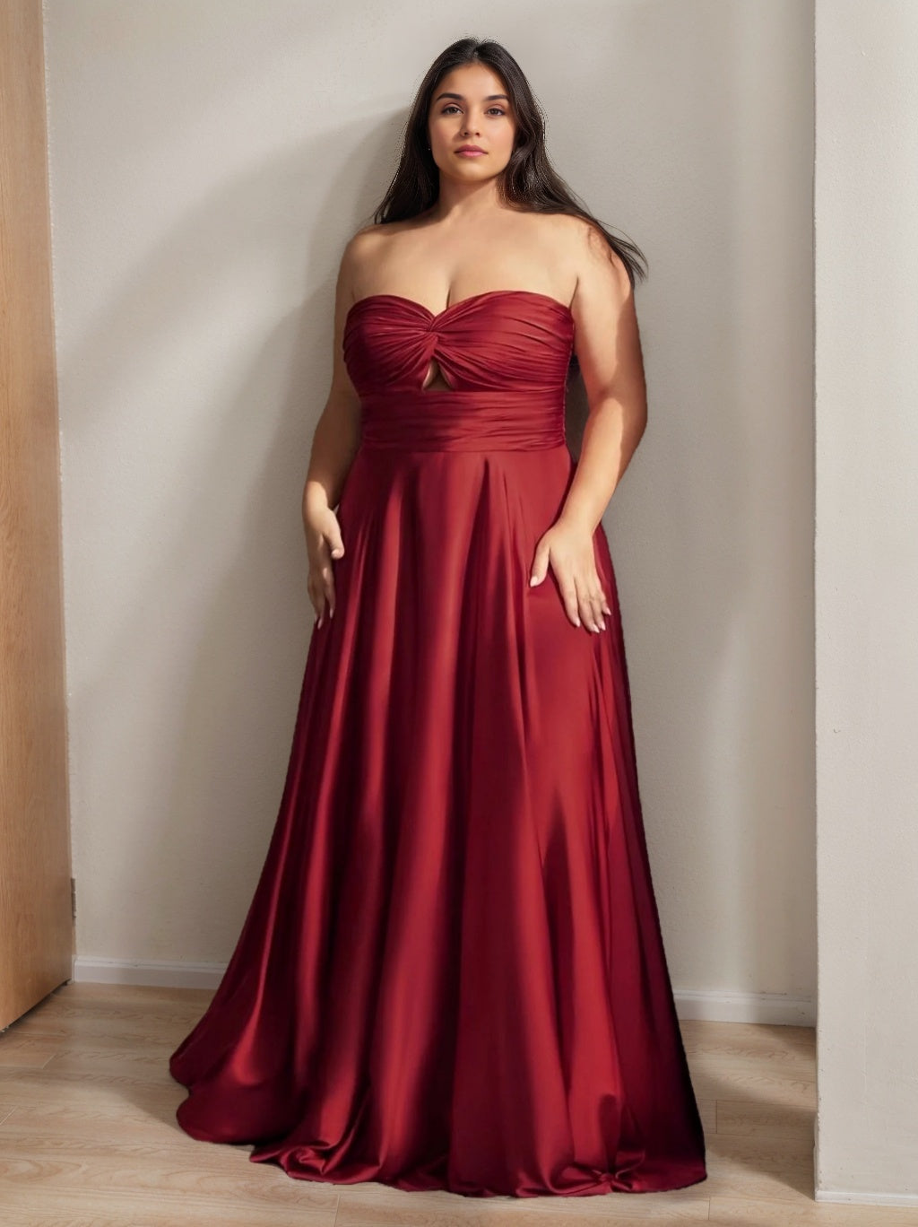 Plus Size Strapless Princess A-Line Floor-Length Prom Dress With Ruffles