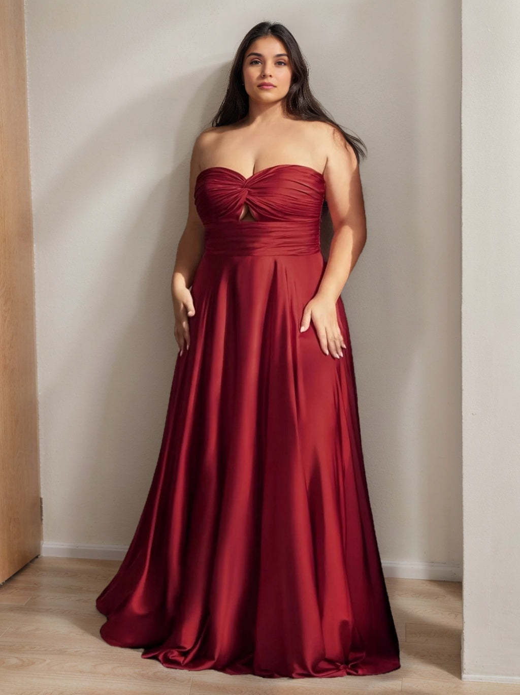 Plus Size Strapless Princess A-Line Floor-Length Prom Dress With Ruffles