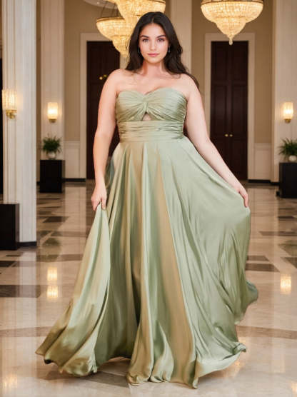 Plus Size Strapless Princess A-Line Floor-Length Prom Dress With Ruffles