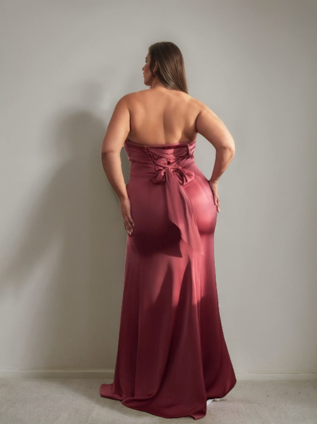 Strapless Sleeveless Plus Size Floor-Length Prom Dress with Side Split and Ruffles