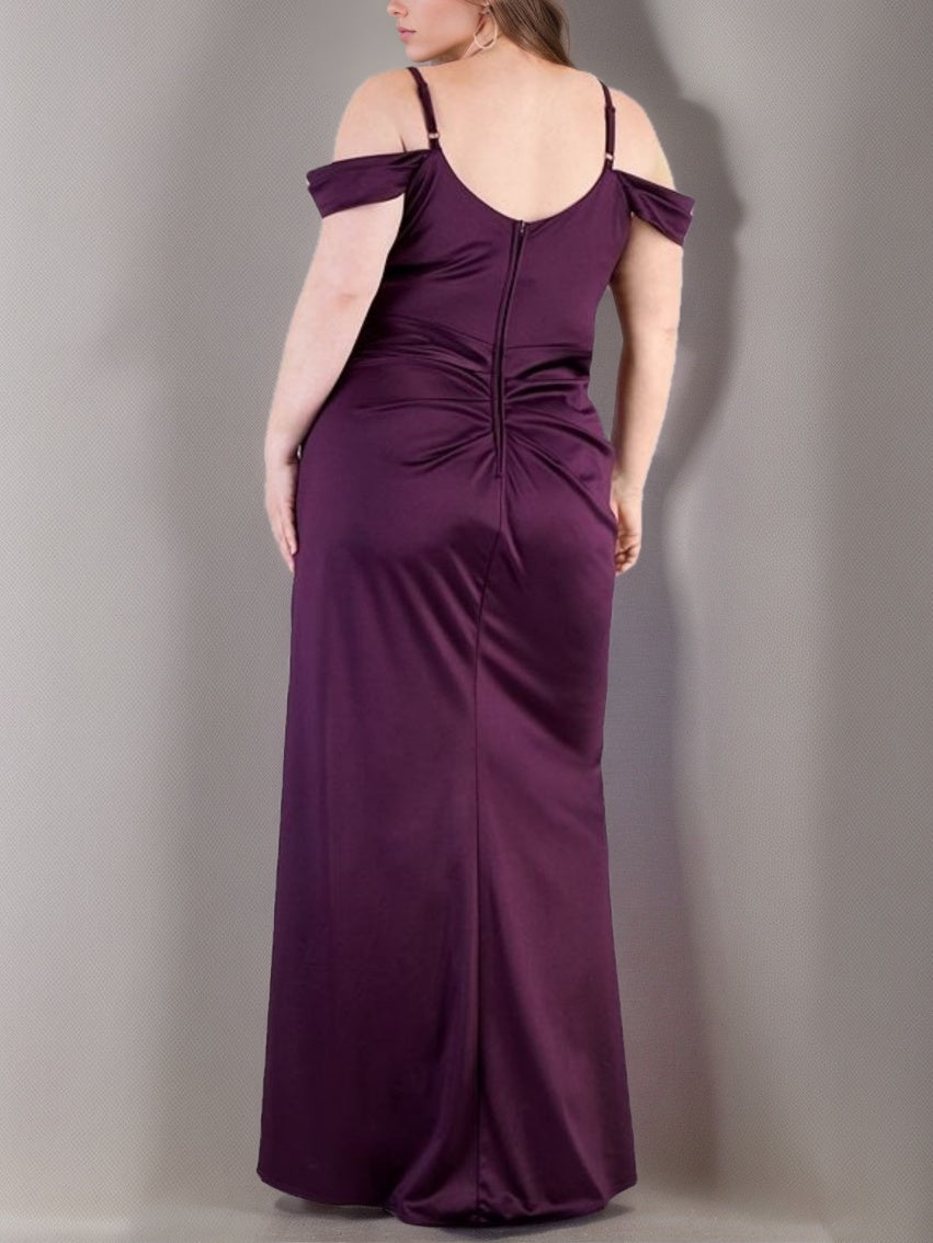 Plus Size Spaghetti Strap A-Line Prom Dress with Ruffles and Side Split