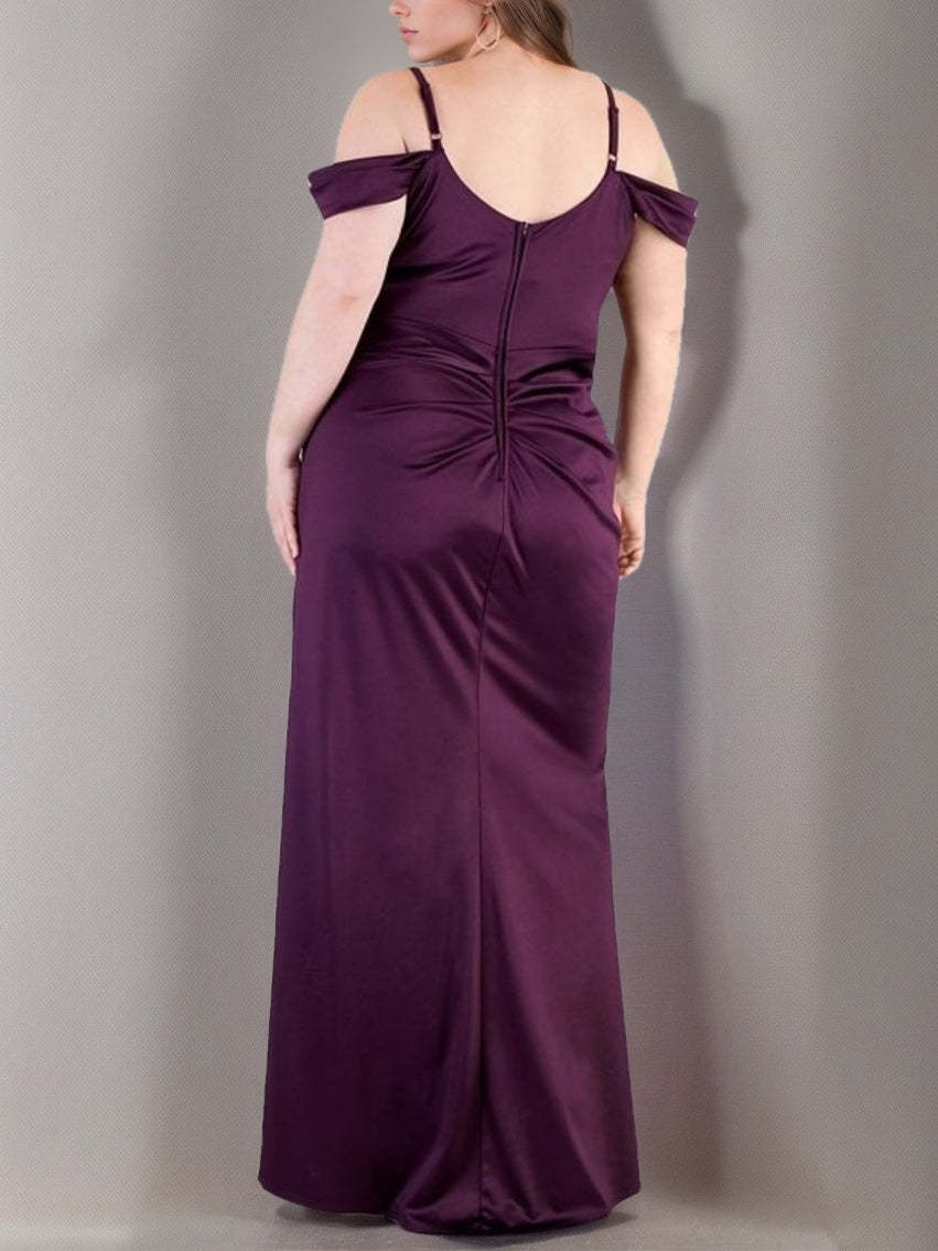 Plus Size Spaghetti Strap A-Line Prom Dress with Ruffles and Side Split