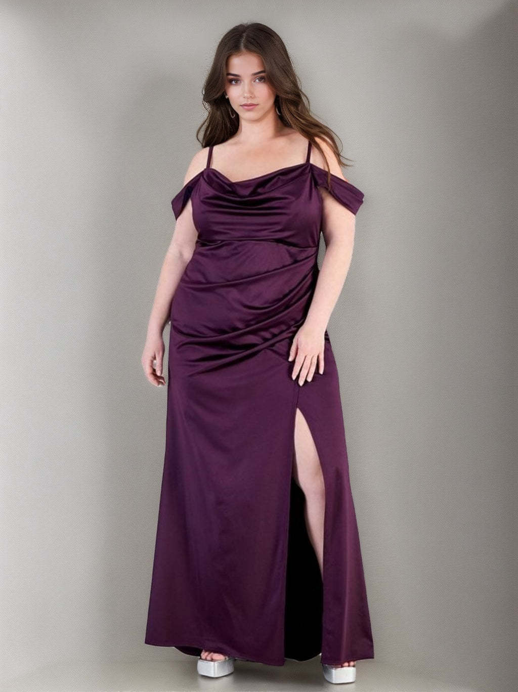 Plus Size Spaghetti Strap A-Line Prom Dress with Ruffles and Side Split