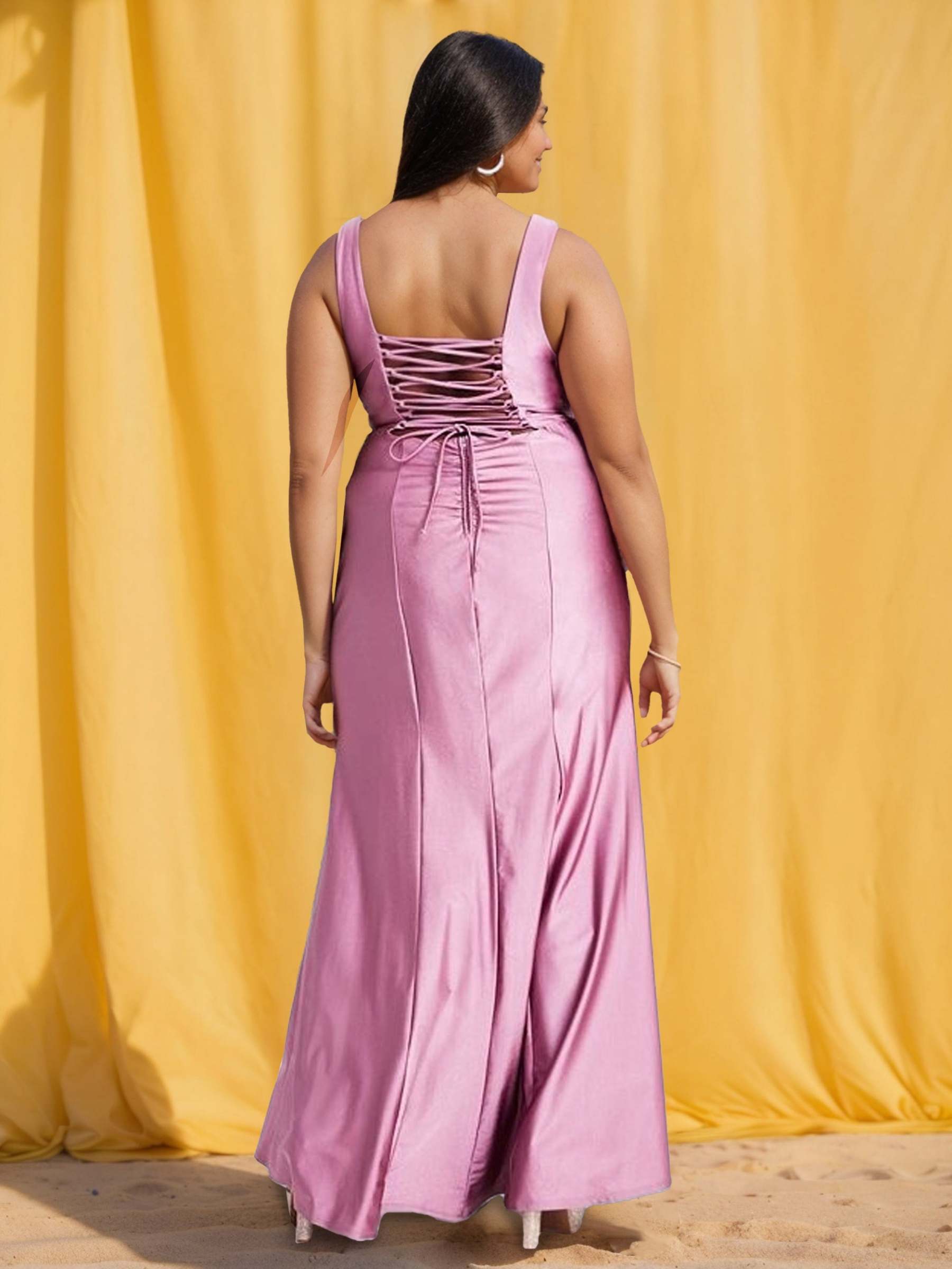 Plus Size Sleeveless A-Line Prom Dress with Deep V-Neck and Ruffles Ankle-Length
