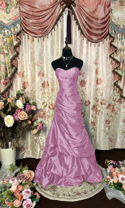 Strapless Sleeveless Mermaid Prom Dress in Taffeta with Ruffles Floor-Length