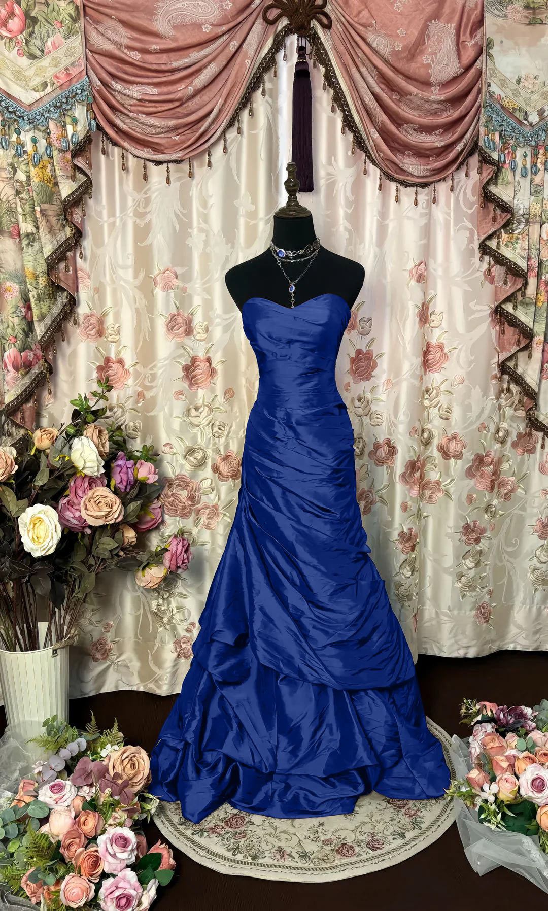 Strapless Sleeveless Mermaid Prom Dress in Taffeta with Ruffles Floor-Length