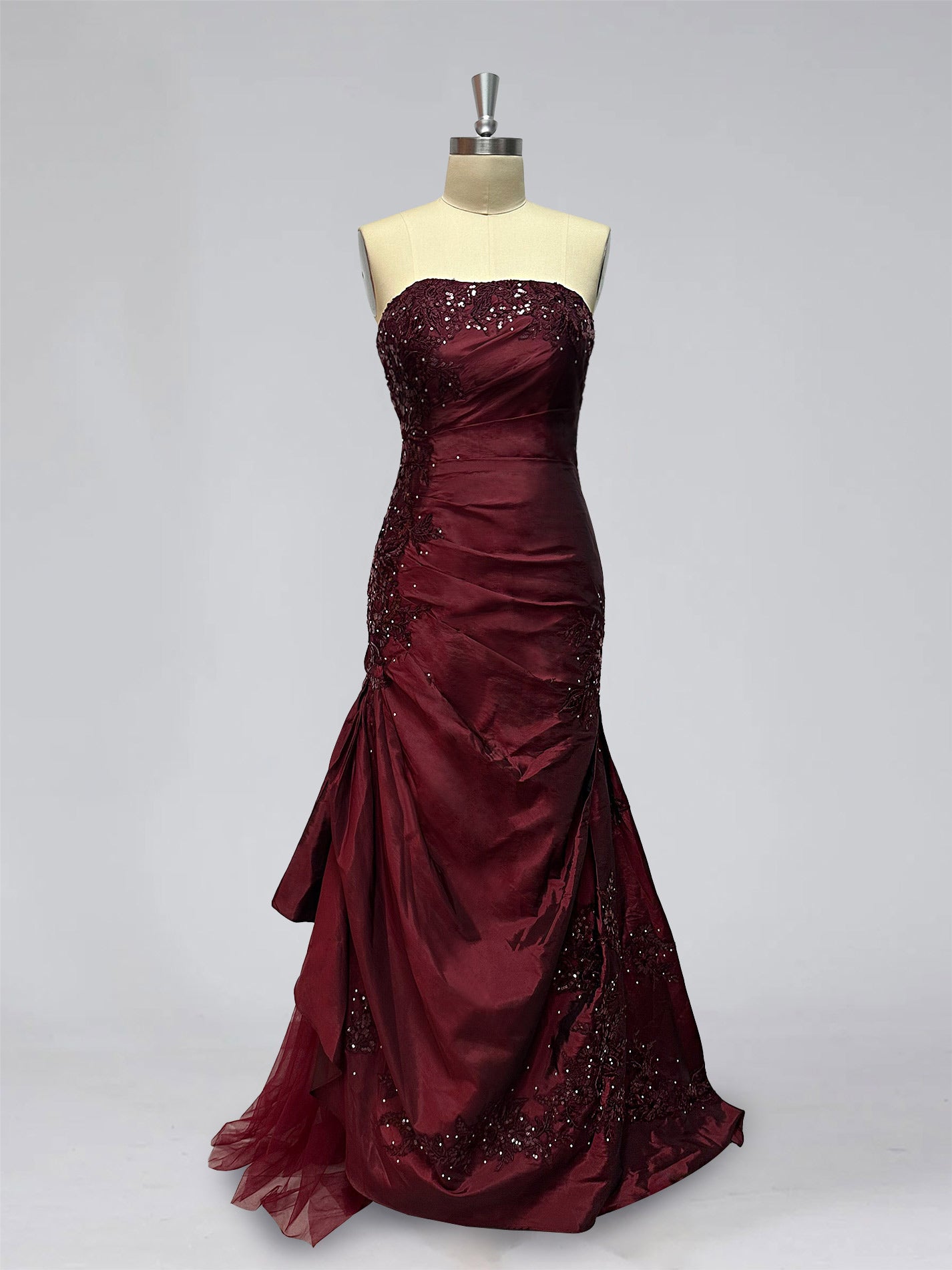 Strapless Sleeveless Floor-Length Taffeta Prom Dress with Ruffles Embroidery & Beadings in Trumpet/Mermaid Style-BMbridal.UK