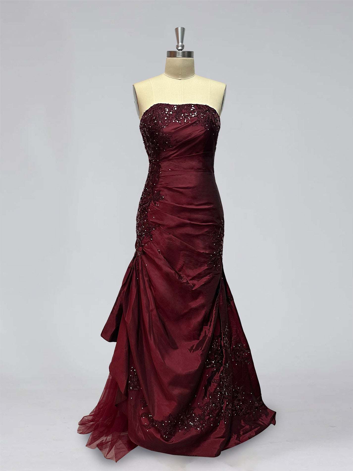 Strapless Sleeveless Floor-Length Taffeta Prom Dress with Ruffles Embroidery & Beadings in Trumpet/Mermaid Style-BMbridal.UK