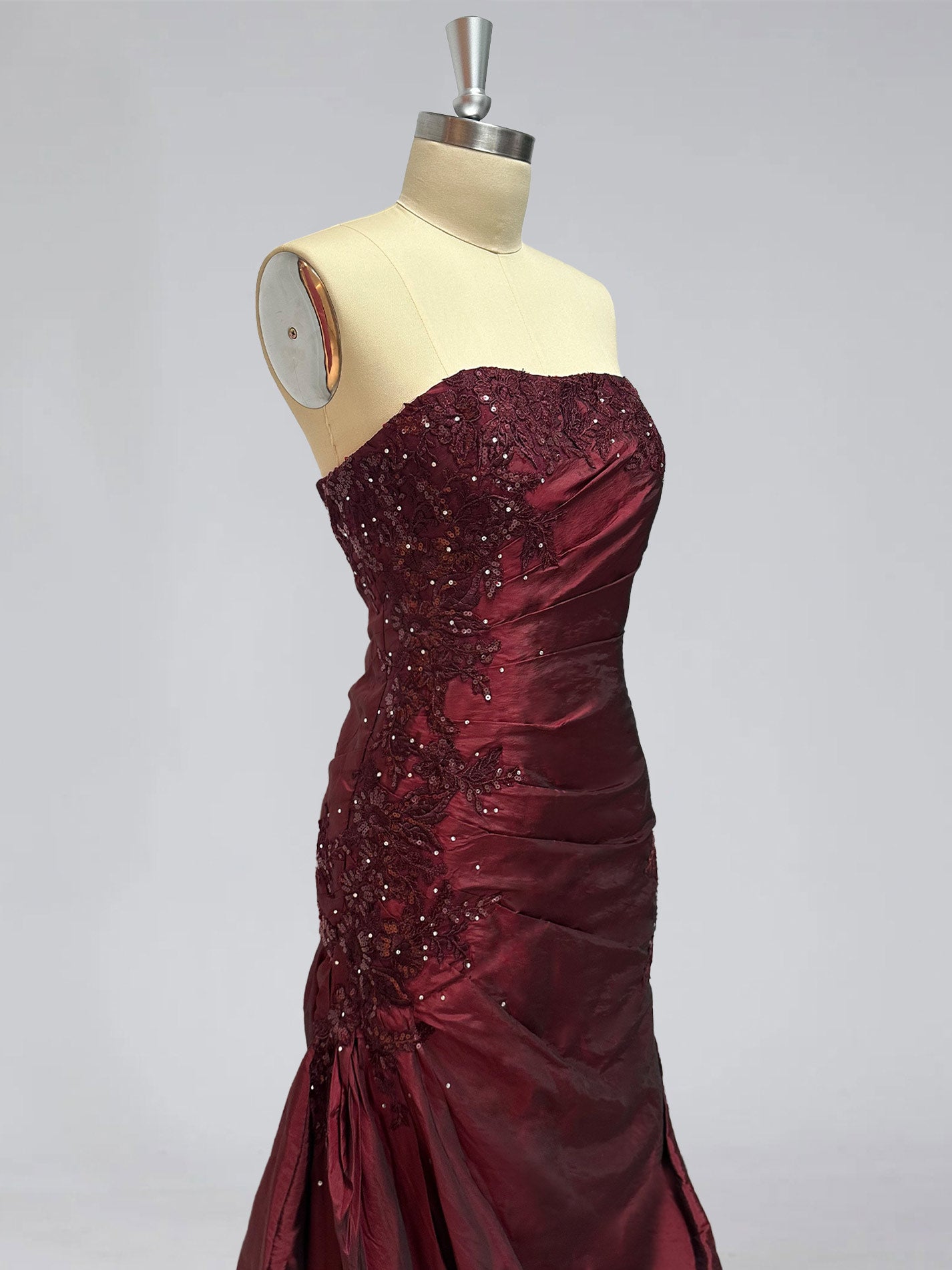 Strapless Sleeveless Floor-Length Taffeta Prom Dress with Ruffles Embroidery & Beading in Trumpet/Mermaid Style-BMbridal.UK