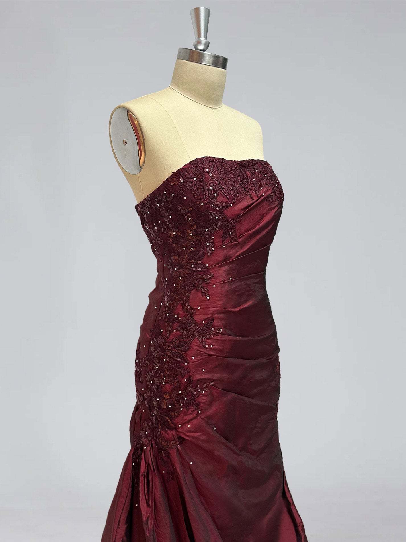 Strapless Sleeveless Floor-Length Taffeta Prom Dress with Ruffles Embroidery & Beadings in Trumpet/Mermaid Style-BMbridal.UK