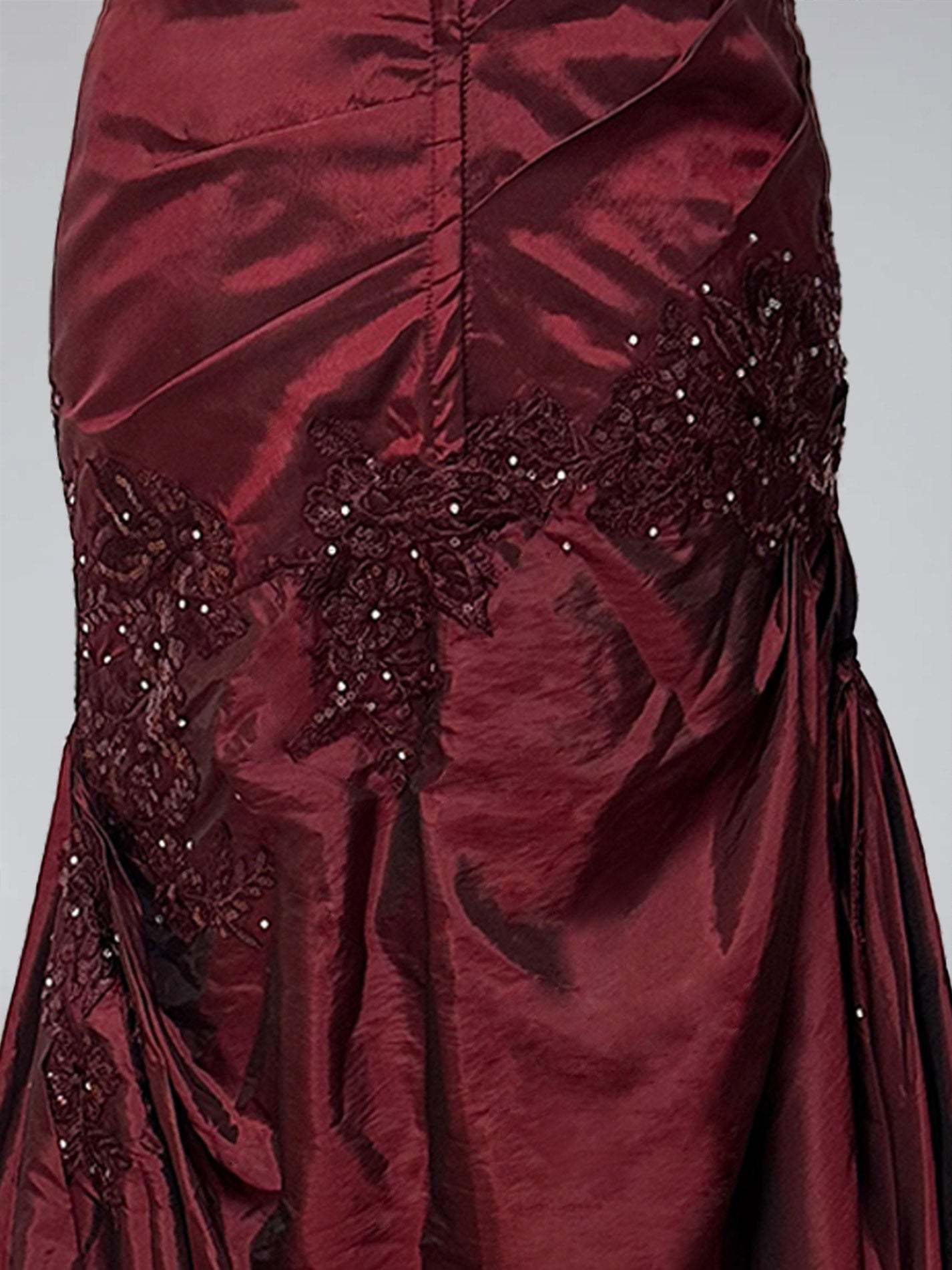 Strapless Sleeveless Floor-Length Taffeta Prom Dress with Ruffles Embroidery & Beadings in Trumpet/Mermaid Style-BMbridal.UK