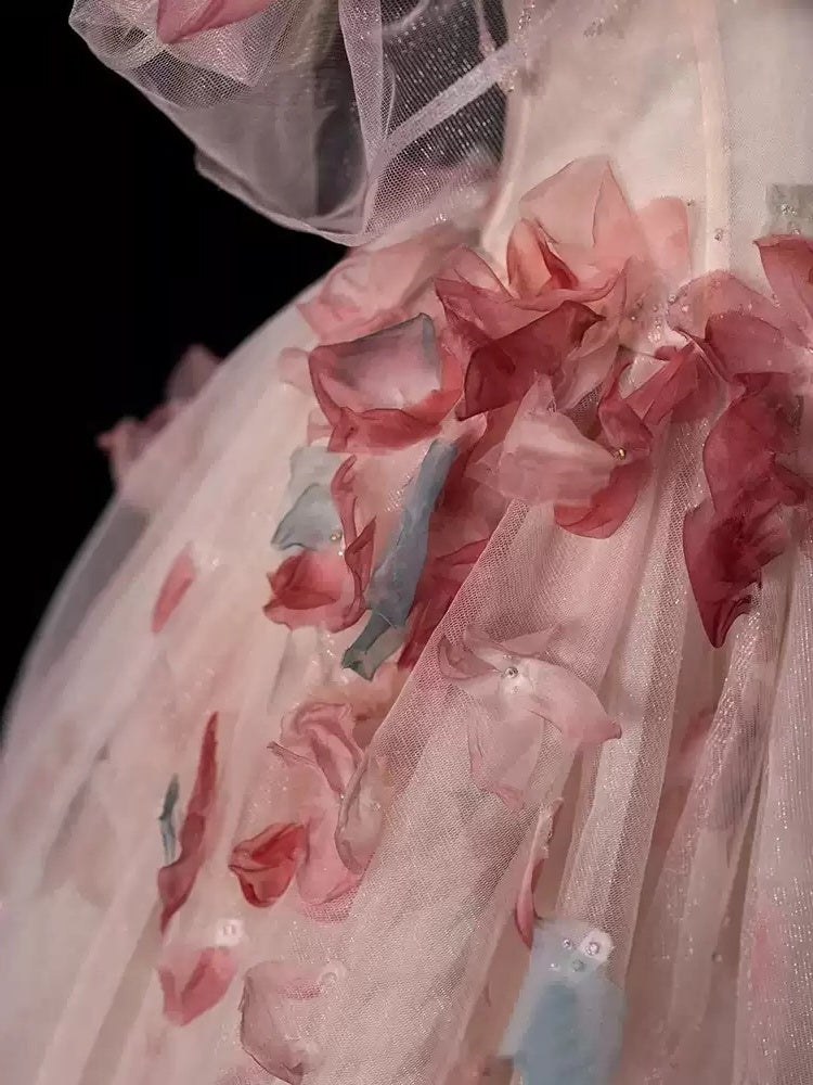 Off-The-Shoulder Sleeveless Floral Ball Gown with Flowers for Prom