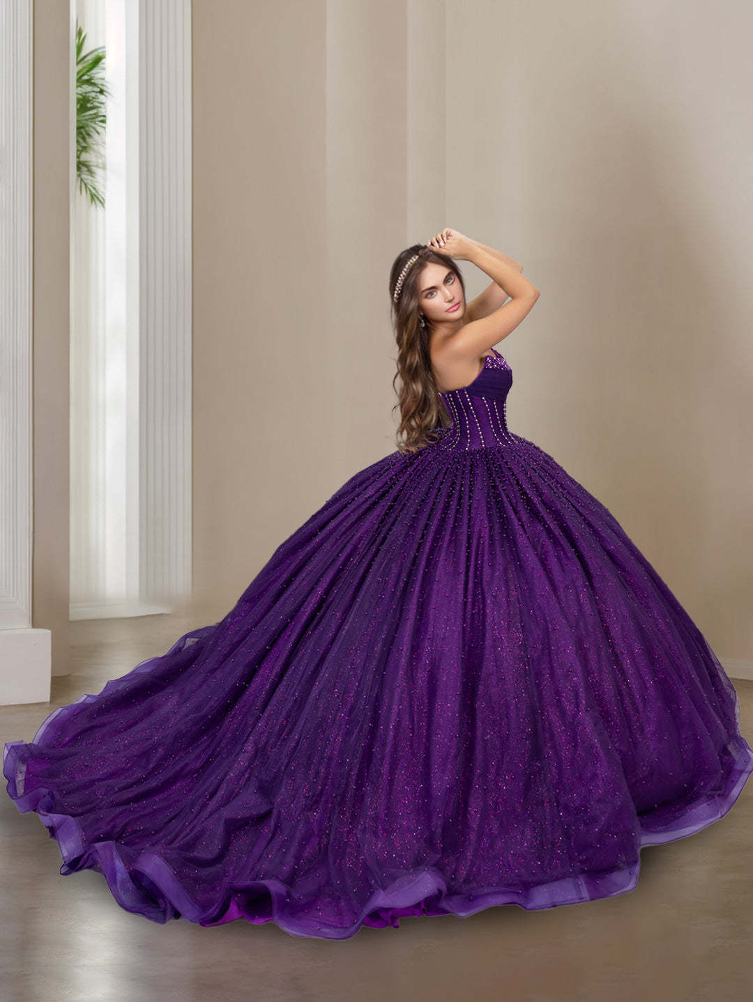 Sweetheart Sleeveless Ball Gown with Pearls in Floor-length Prom Dress