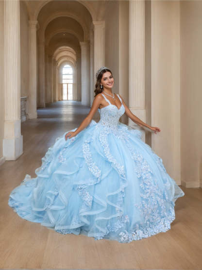 Strapless Sleeveless Floor-length Ball Gown with Lace Appliques for Prom