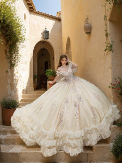 Sweetheart Sleeveless Ball Gown in Long Tulle with Lace Appliques for Prom