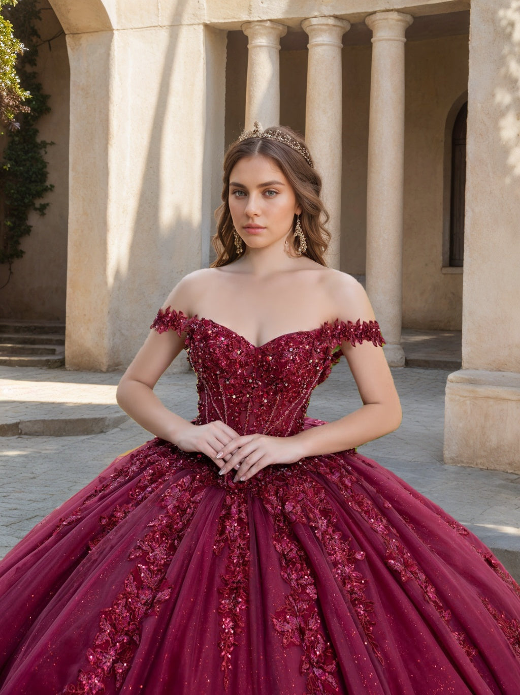 Sleeveless Off-the-Shoulder Floor-Length Ball Gown Prom Dress with Lace Appliques