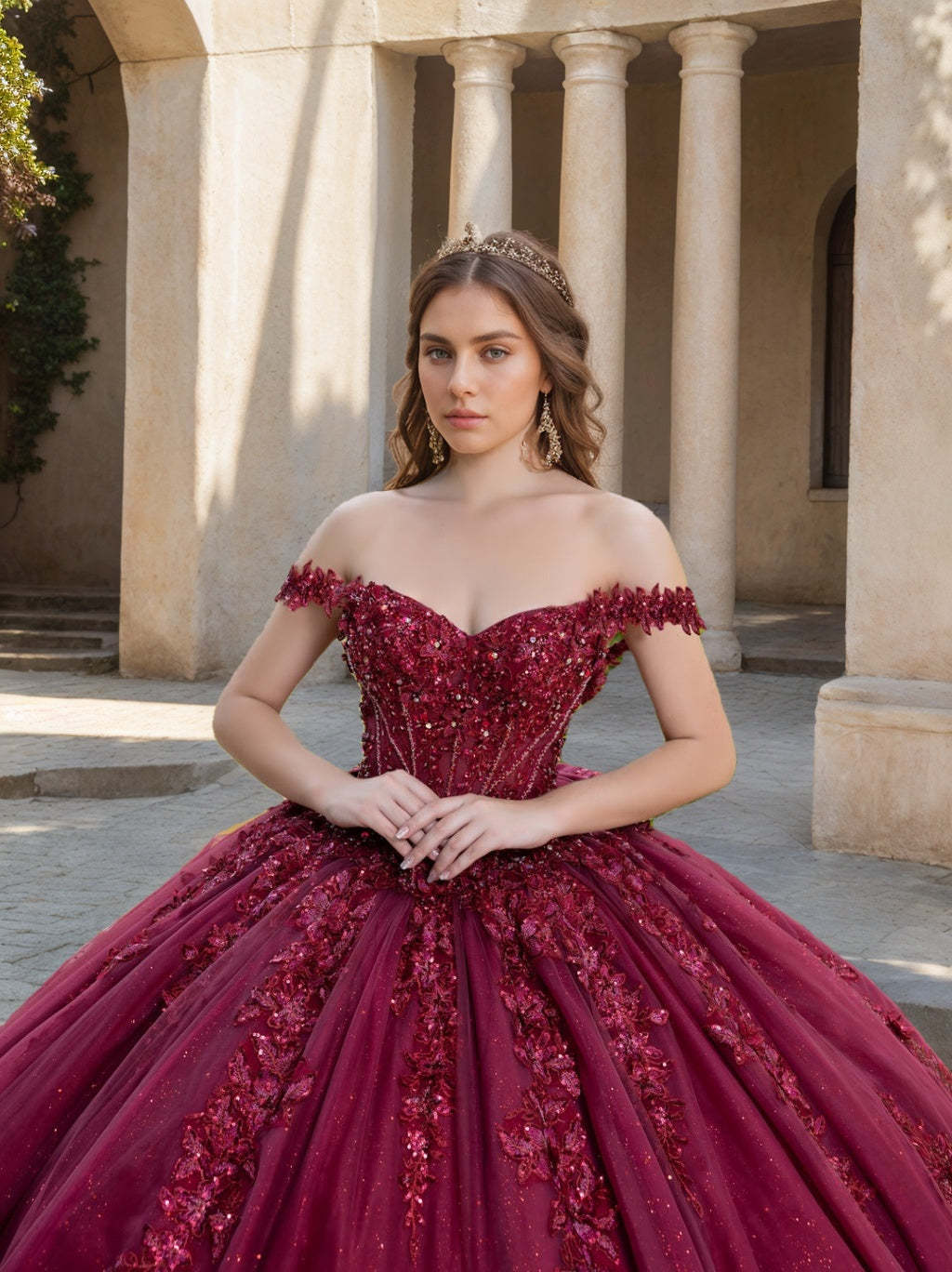 Sleeveless Off-the-Shoulder Floor-Length Ball Gown Prom Dress with Lace Appliques