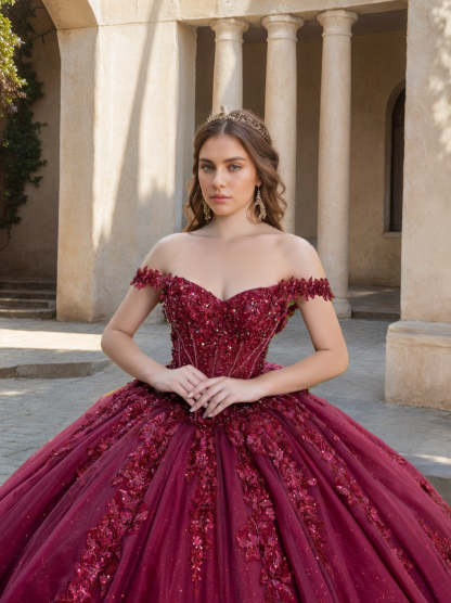 Sleeveless Off-the-Shoulder Floor-Length Ball Gown Prom Dress with Lace Appliques