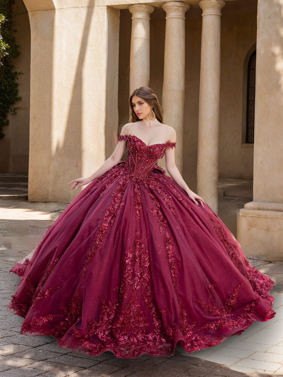 Sleeveless Off-the-Shoulder Floor-Length Ball Gown Prom Dress with Lace Appliques