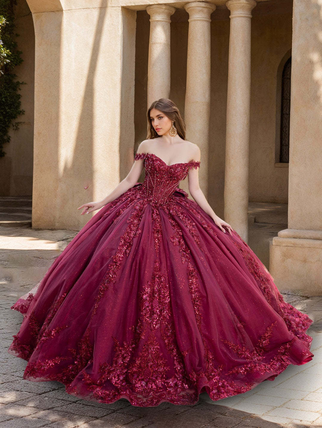 Sleeveless Off-the-Shoulder Floor-Length Ball Gown Prom Dress with Lace Appliques