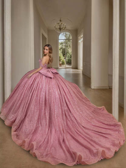 Off-the-Shoulder Sleeveless Ball Gown in Long Tulle with Sequins for Prom