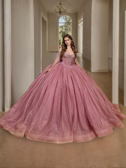 Off-the-Shoulder Sleeveless Ball Gown in Long Tulle with Sequins for Prom