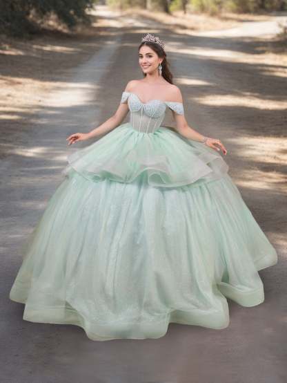 Off-the-Shoulder Sleeveless Ball Gown in Tulle with Crystal Beadings Floor-Length for Prom