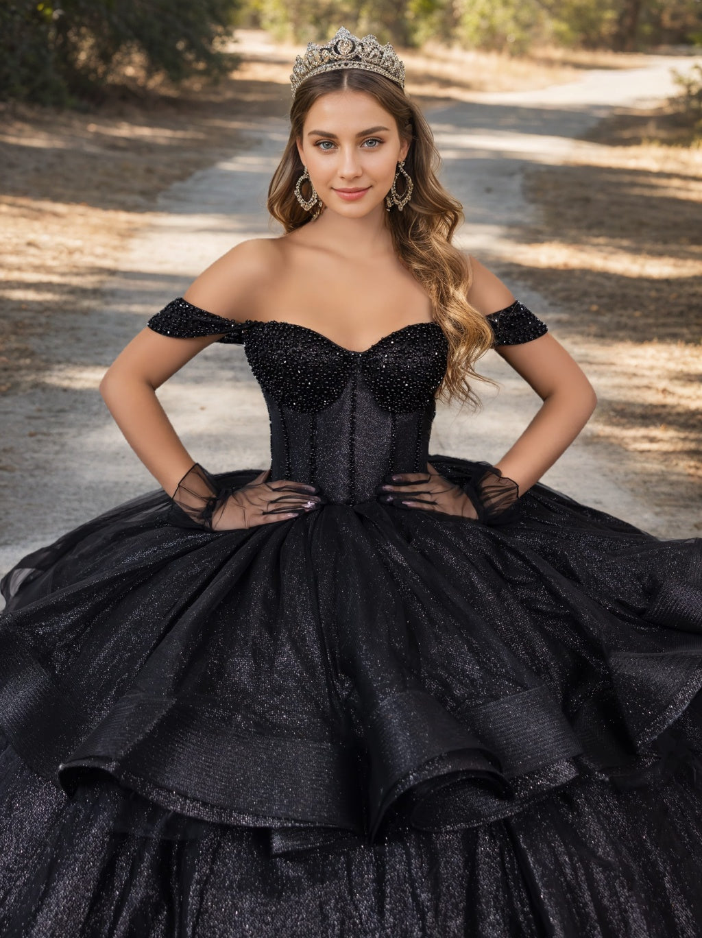 Off-the-Shoulder Sleeveless Ball Gown in Tulle with Crystal Beadings Floor-Length for Prom