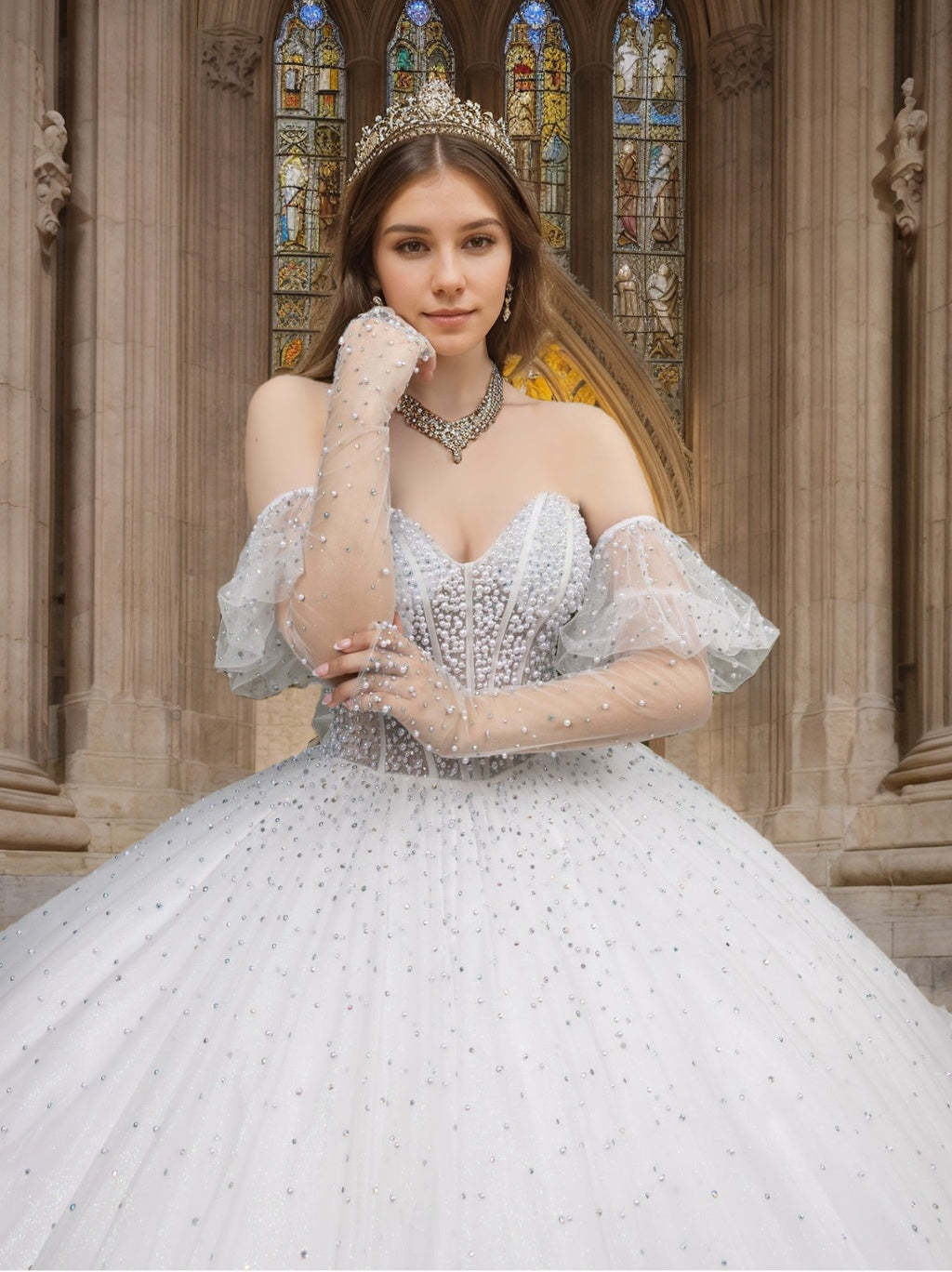 Sweetheart Off-the-Shoulder Sleeveless Ball Gown with Pearls and Bowknot Floor-length Long Prom Dress-BMbridal.UK