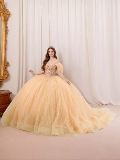 Sweetheart Off-the-Shoulder Sleeveless Ball Gown with Pearls and Bowknot Floor-length Long Prom Dress-BMbridal.UK