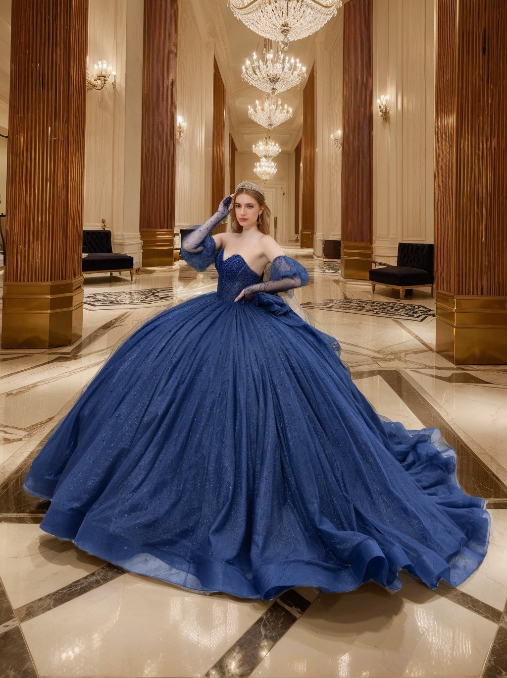 Sweetheart Off-the-Shoulder Sleeveless Ball Gown with Pearls and Bowknot Floor-length Long Prom Dress-BMbridal.UK