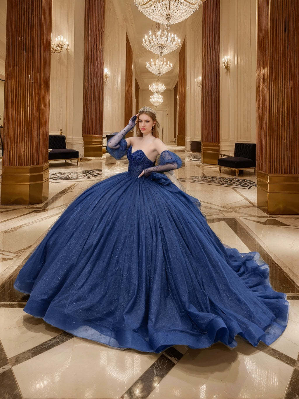 Sweetheart Off-the-Shoulder Sleeveless Ball Gown with Pearls and Bowknot Floor-length Long Prom Dress-BMbridal.UK