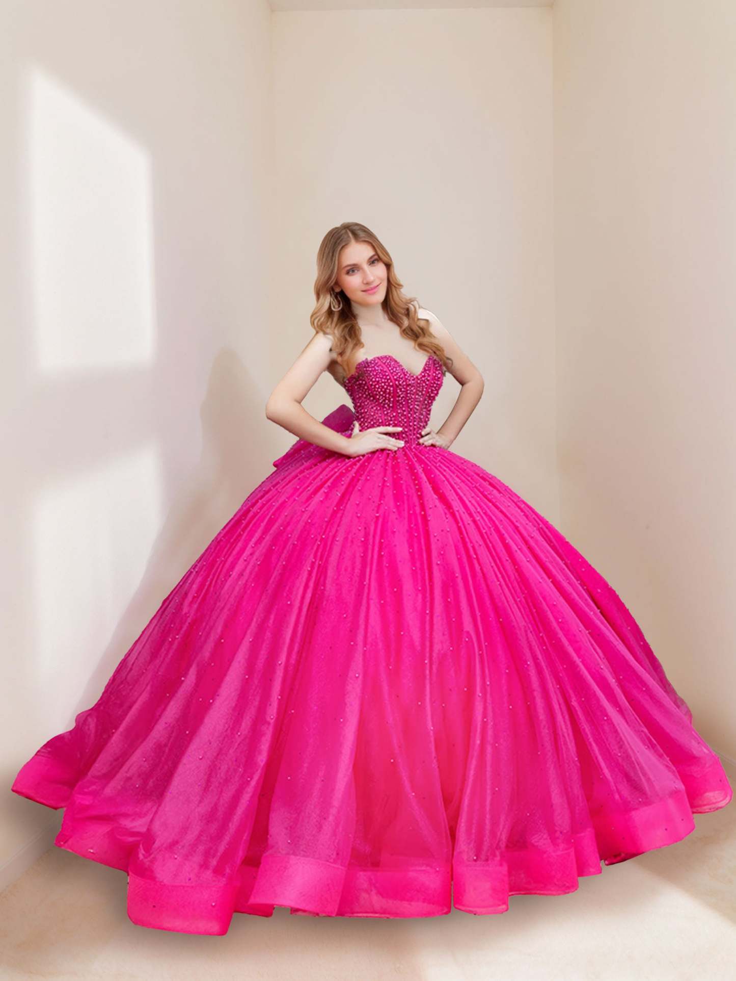 Sweetheart Off-the-Shoulder Sleeveless Ball Gown with Pearls and Bowknot Floor-length Long Prom Dress-BMbridal.UK