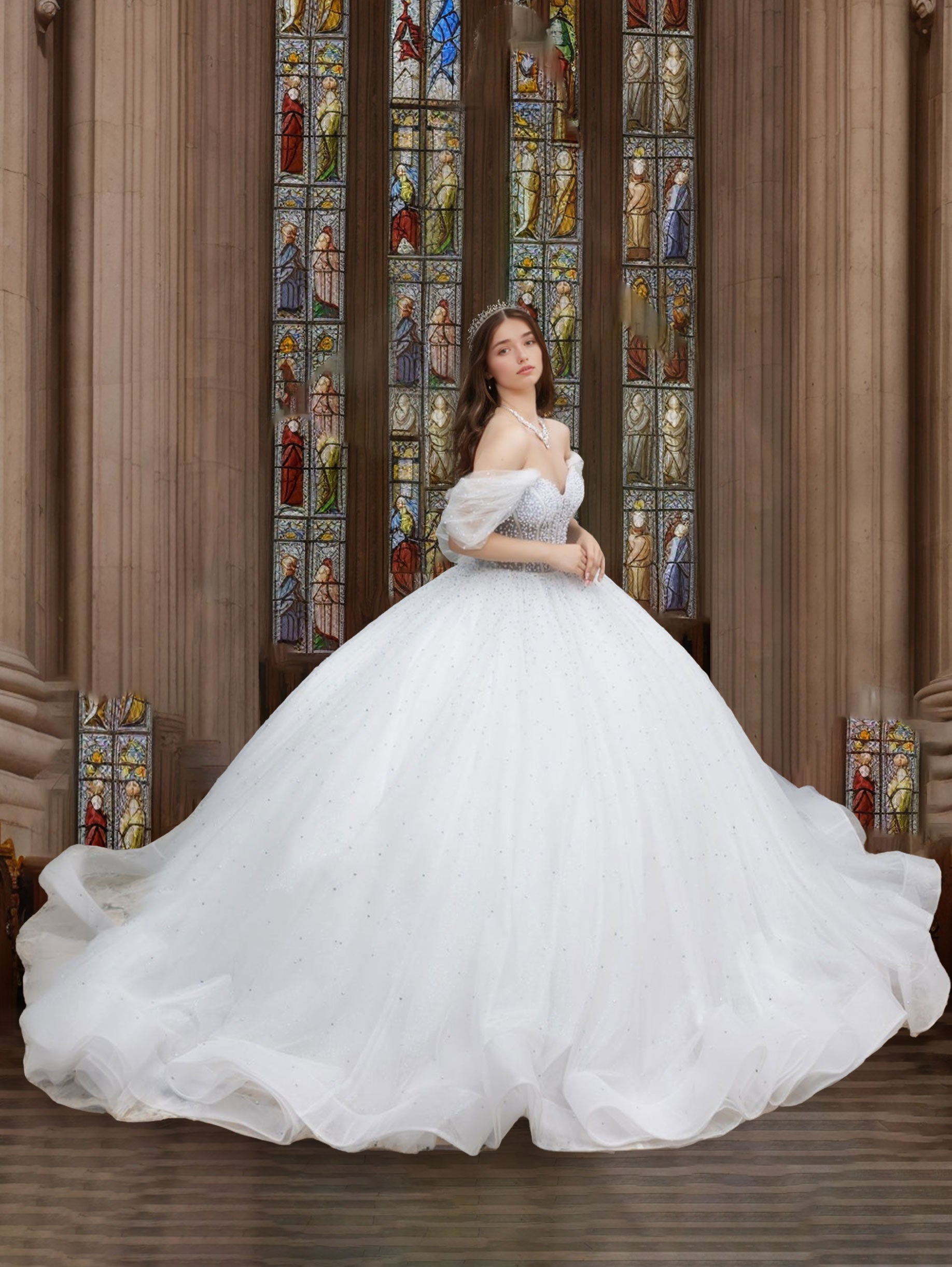 Sweetheart Off-the-Shoulder Sleeveless Ball Gown with Pearls and Bowknot Floor-length Long Prom Dress-BMbridal.UK
