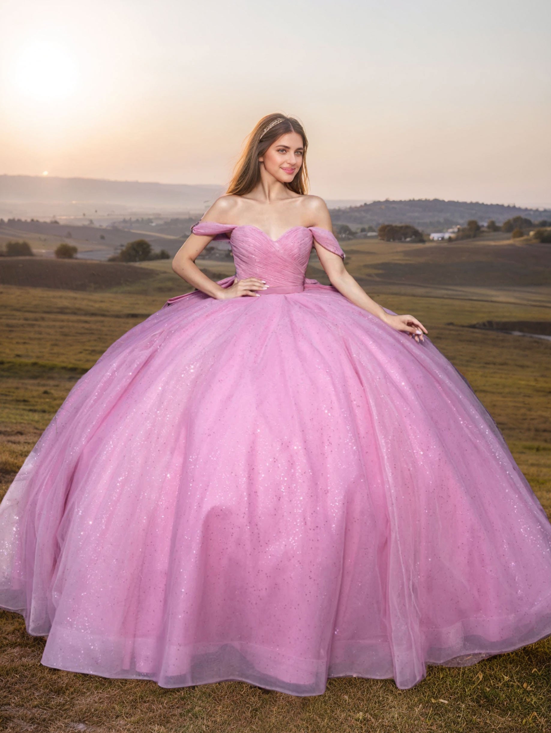 Sweetheart Off-the-Shoulder Ball Gown with Ruffles and Bowknot Sleeveless Floor-length Prom Dress