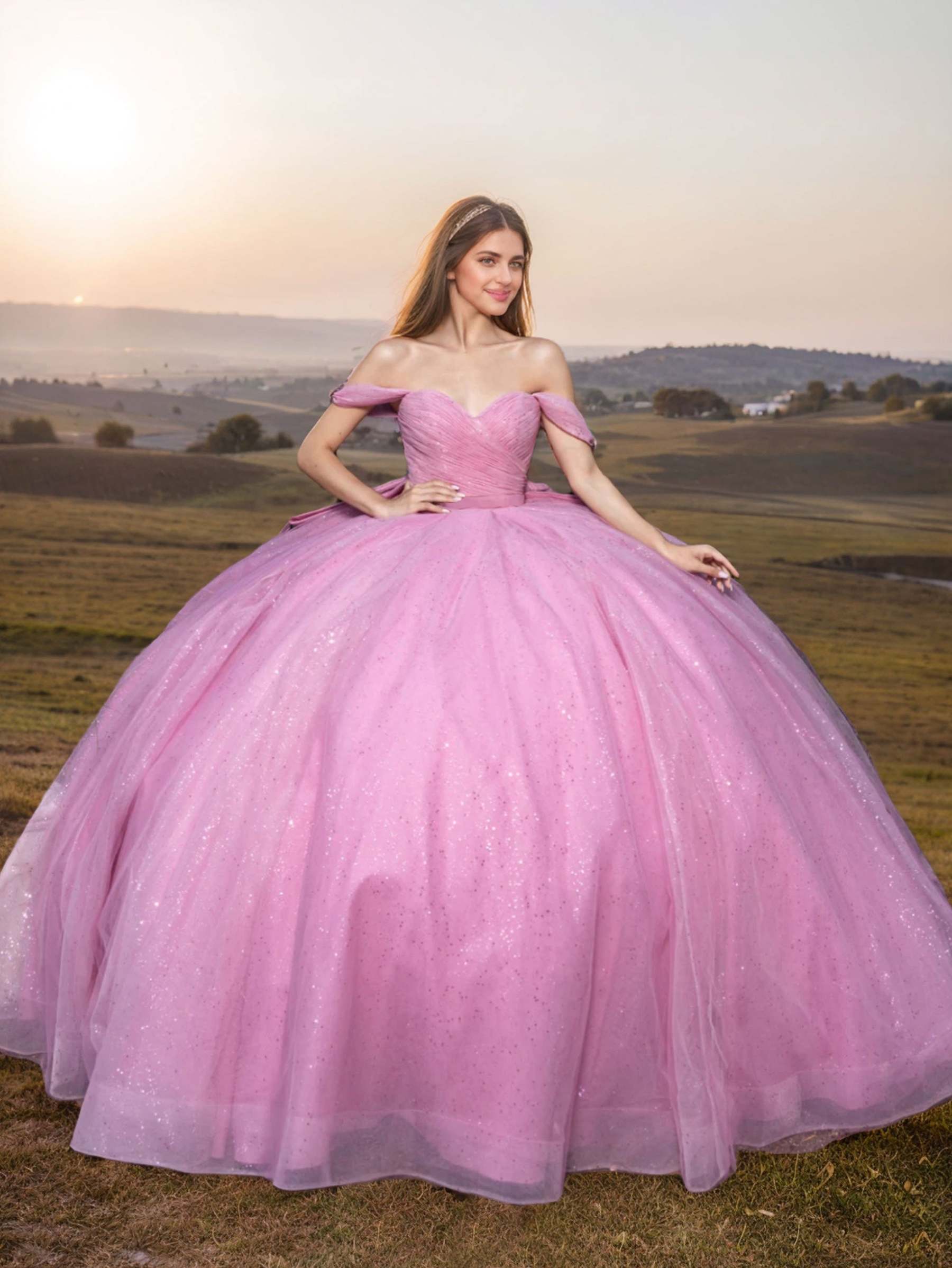 Sweetheart Off-the-Shoulder Ball Gown with Ruffles and Bowknot Sleeveless Floor-length Prom Dress