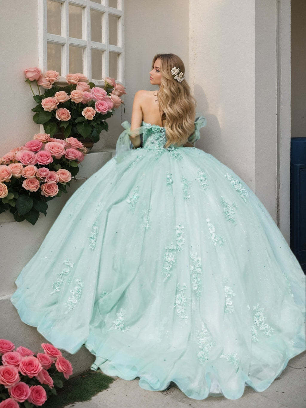 Off-the-Shoulder Sleeveless Ball Gown with Sequins in a Floor-Length Design