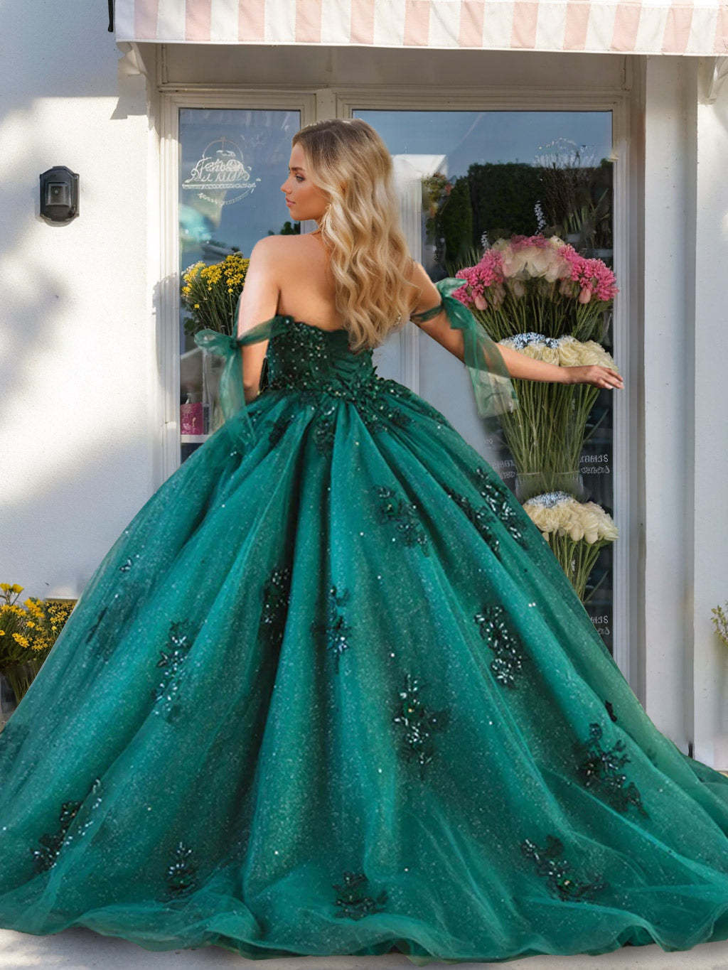 Off-the-Shoulder Sleeveless Ball Gown with Sequins in a Floor-Length Design